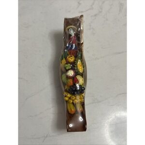 Vtg Folk Art Primitive Figurine Thai Fruit Vendor Canoe Boat Market Seller Float